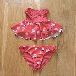 Roxy Coral Pink Girls Ruffle Tankini with Rainbow and Floral Print